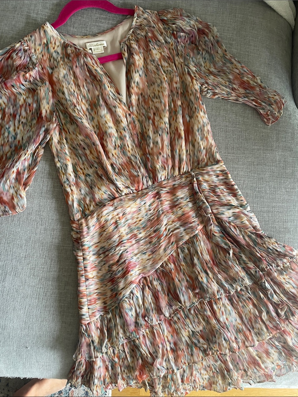 Shoshanna Multicolor Printed V-Neck Tiered Mini Dress